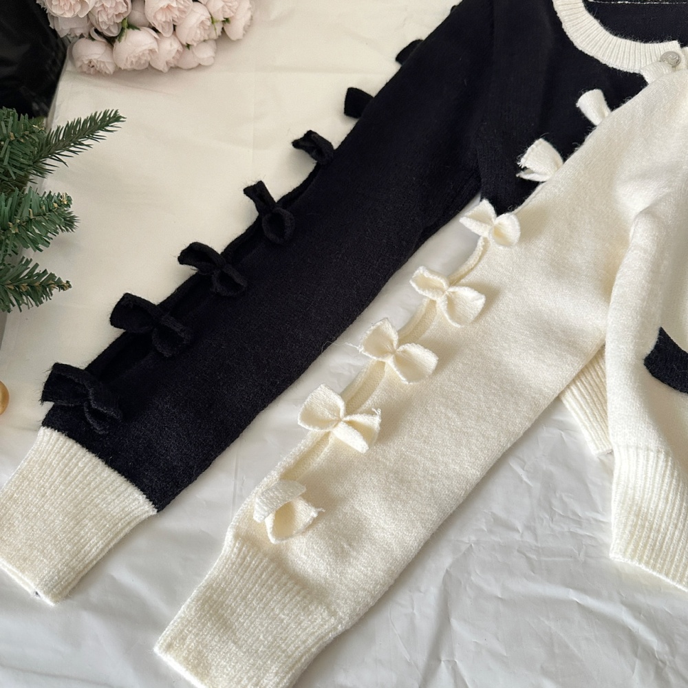 Mixed colors plush knitted bow sweater