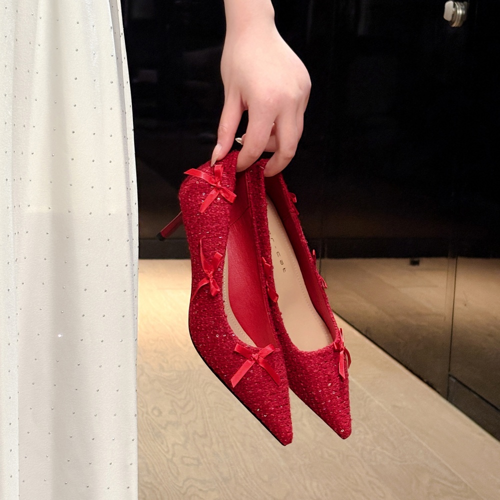 Bride fine-root shoes pointed wedding dress for women