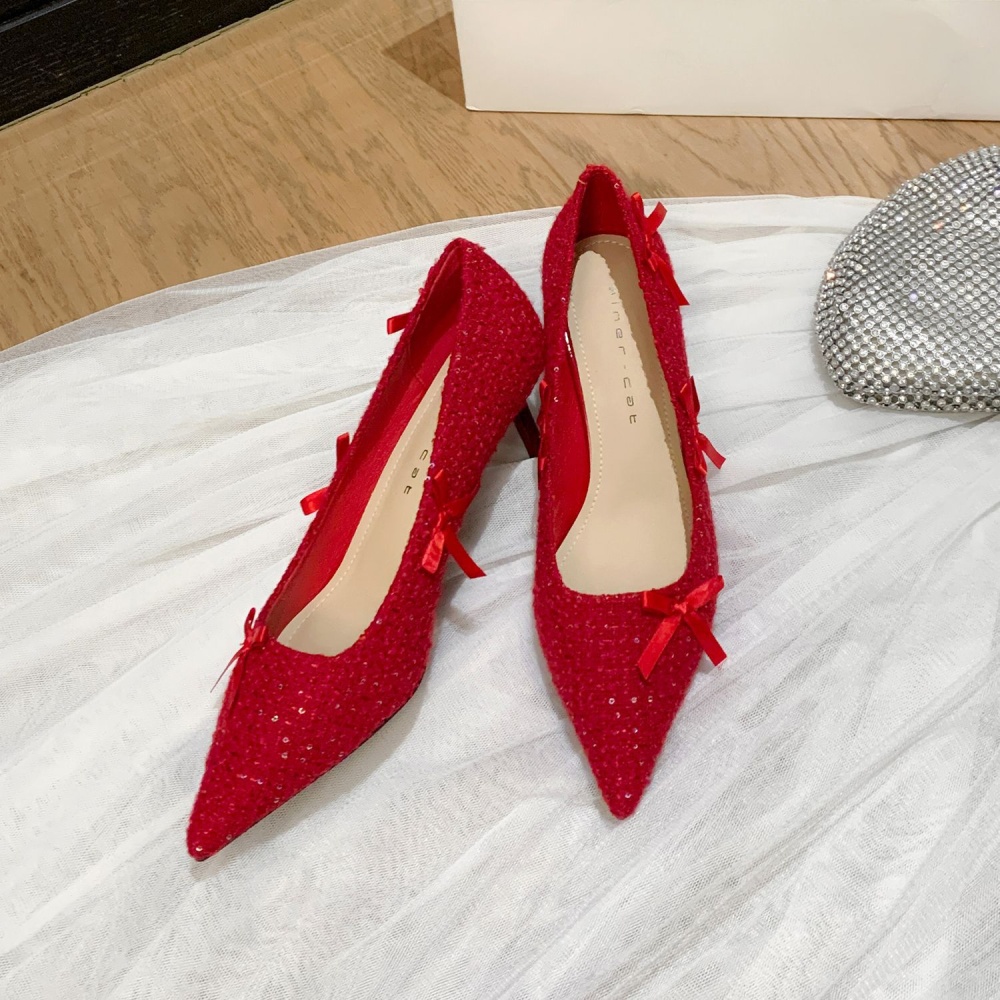 Bride fine-root shoes pointed wedding dress for women