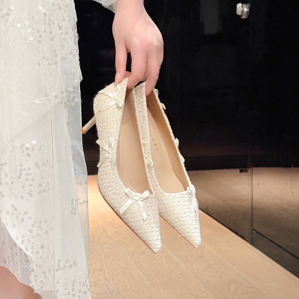 Bride fine-root shoes pointed wedding dress for women