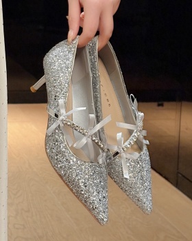 Sequins crystal shoes pointed high-heeled shoes for women