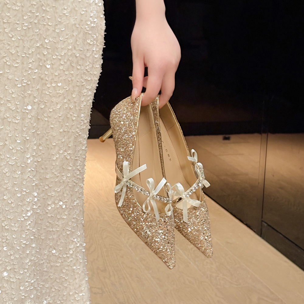 Sequins crystal shoes pointed high-heeled shoes for women