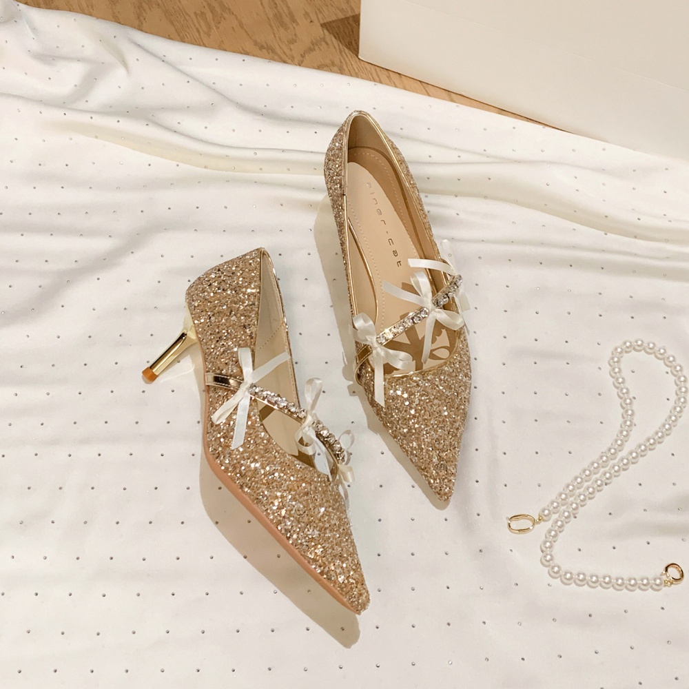 Sequins crystal shoes pointed high-heeled shoes for women