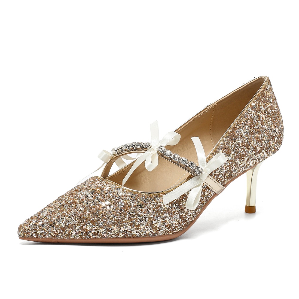 Sequins crystal shoes pointed high-heeled shoes for women