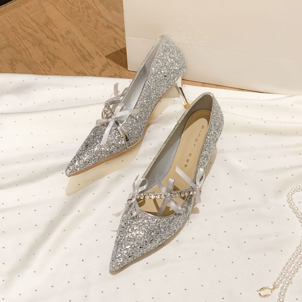 Sequins crystal shoes pointed high-heeled shoes for women