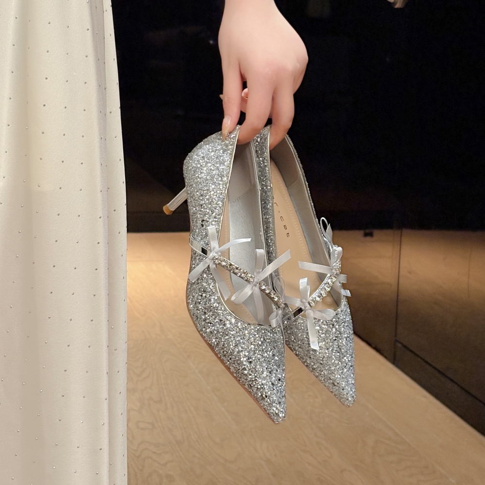 Sequins crystal shoes pointed high-heeled shoes for women