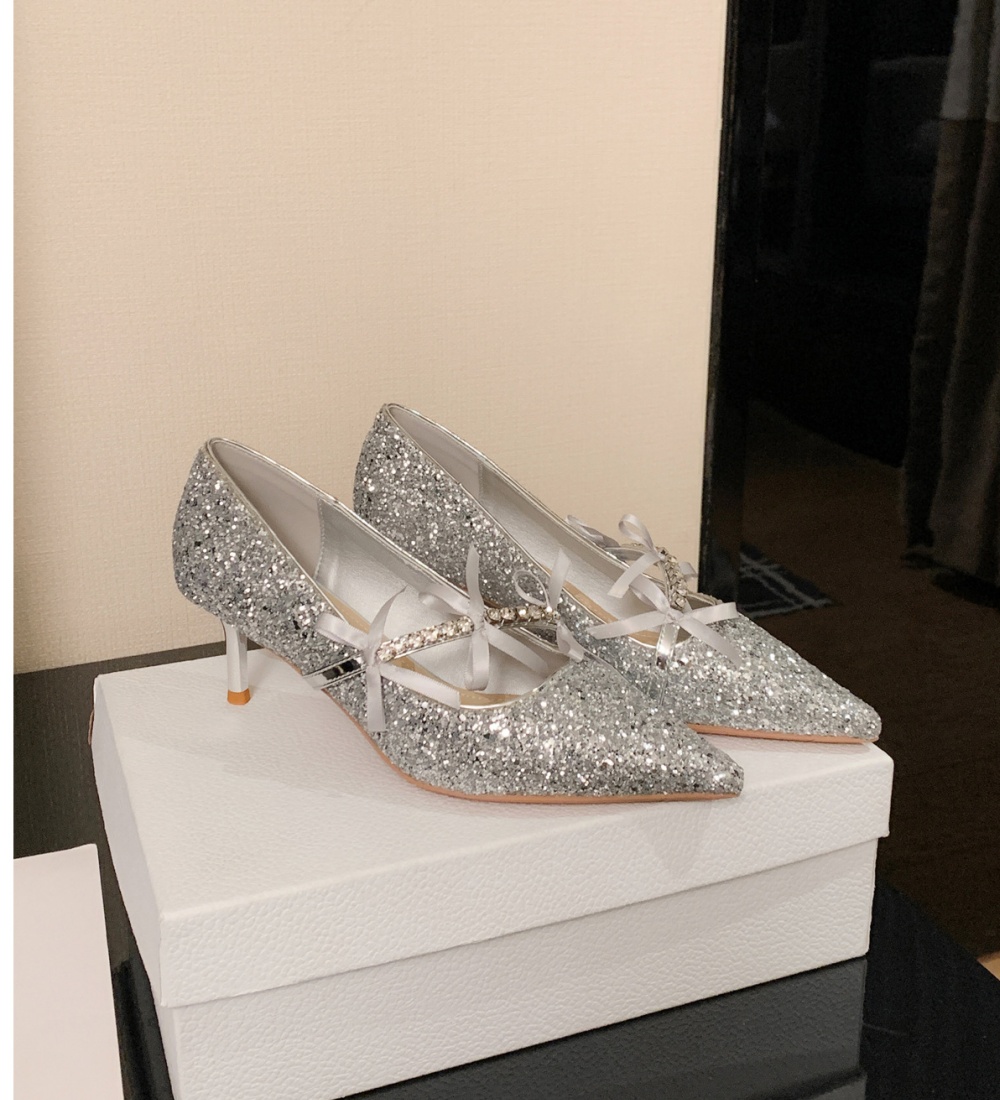 Sequins crystal shoes pointed high-heeled shoes for women