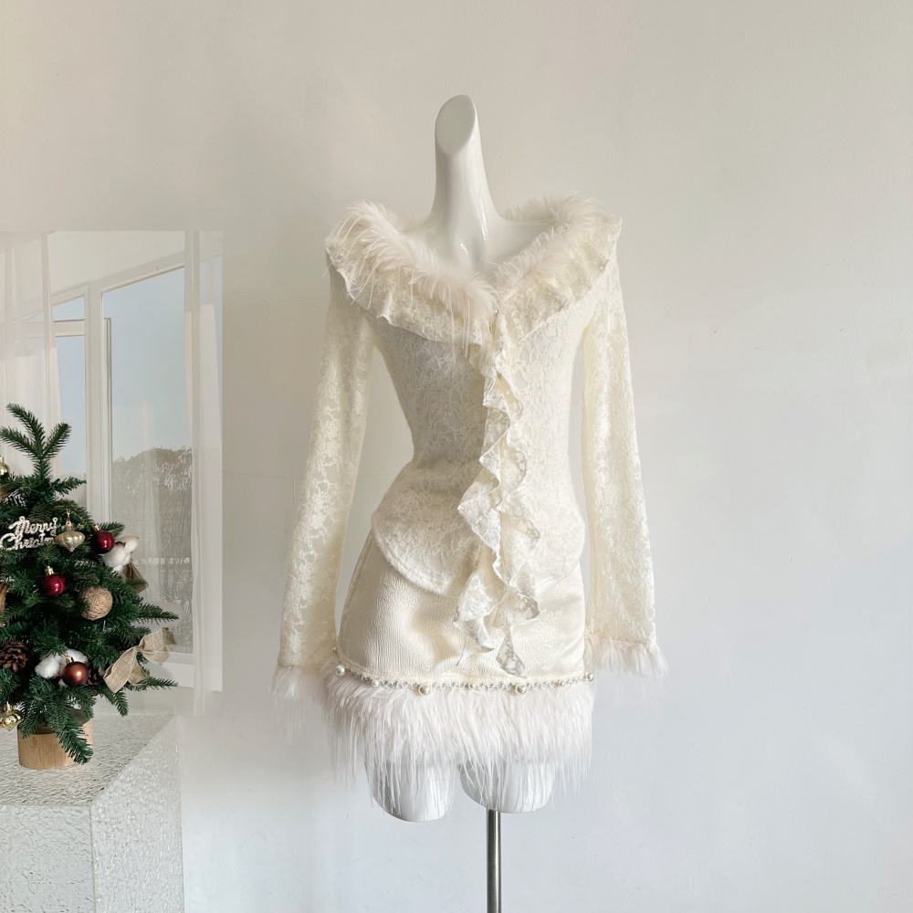 Sweet winter slim lace skirt a set for women