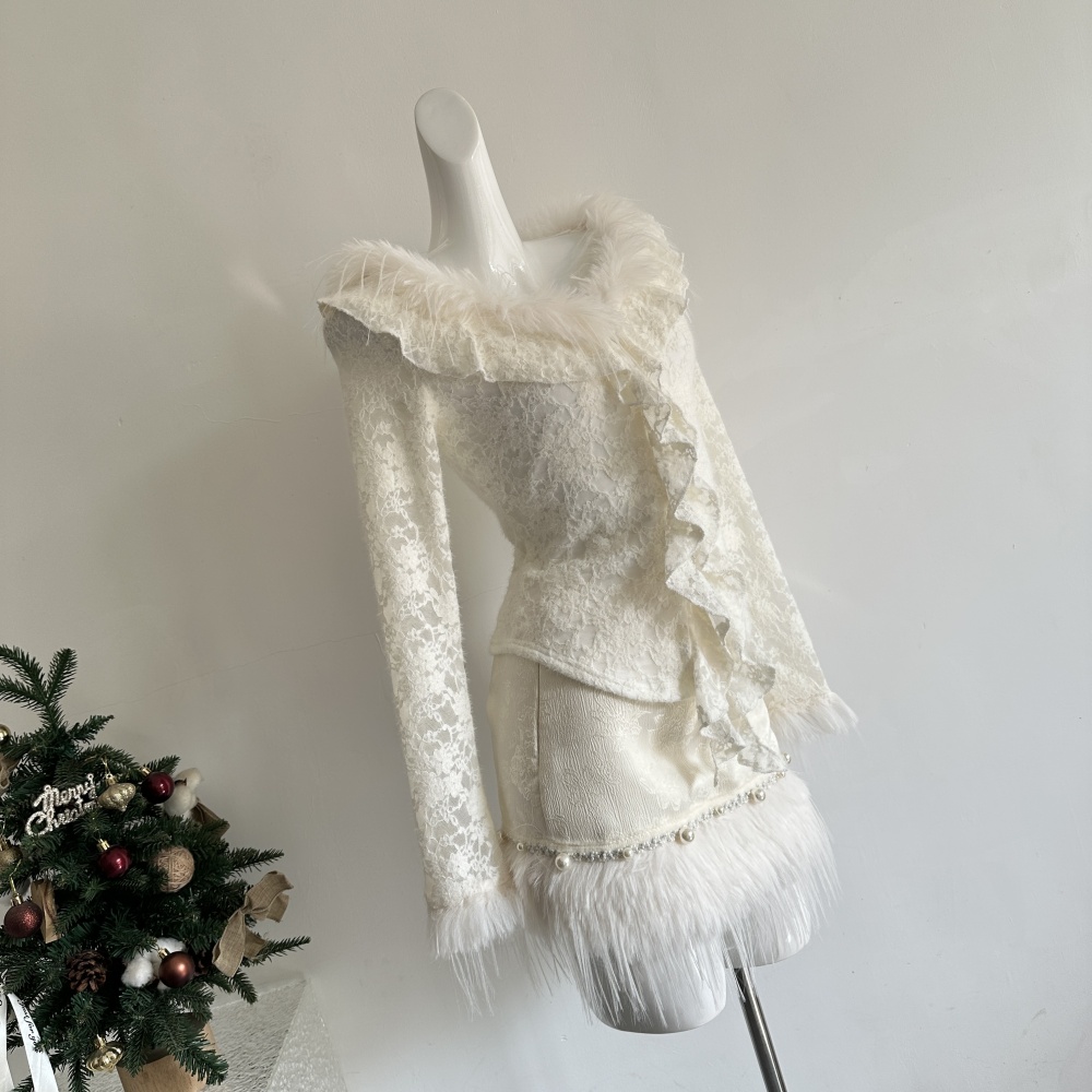 Sweet winter slim lace skirt a set for women