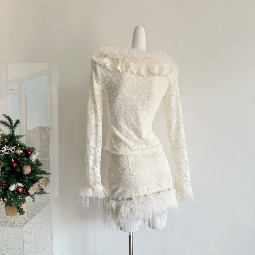 Sweet winter slim lace skirt a set for women