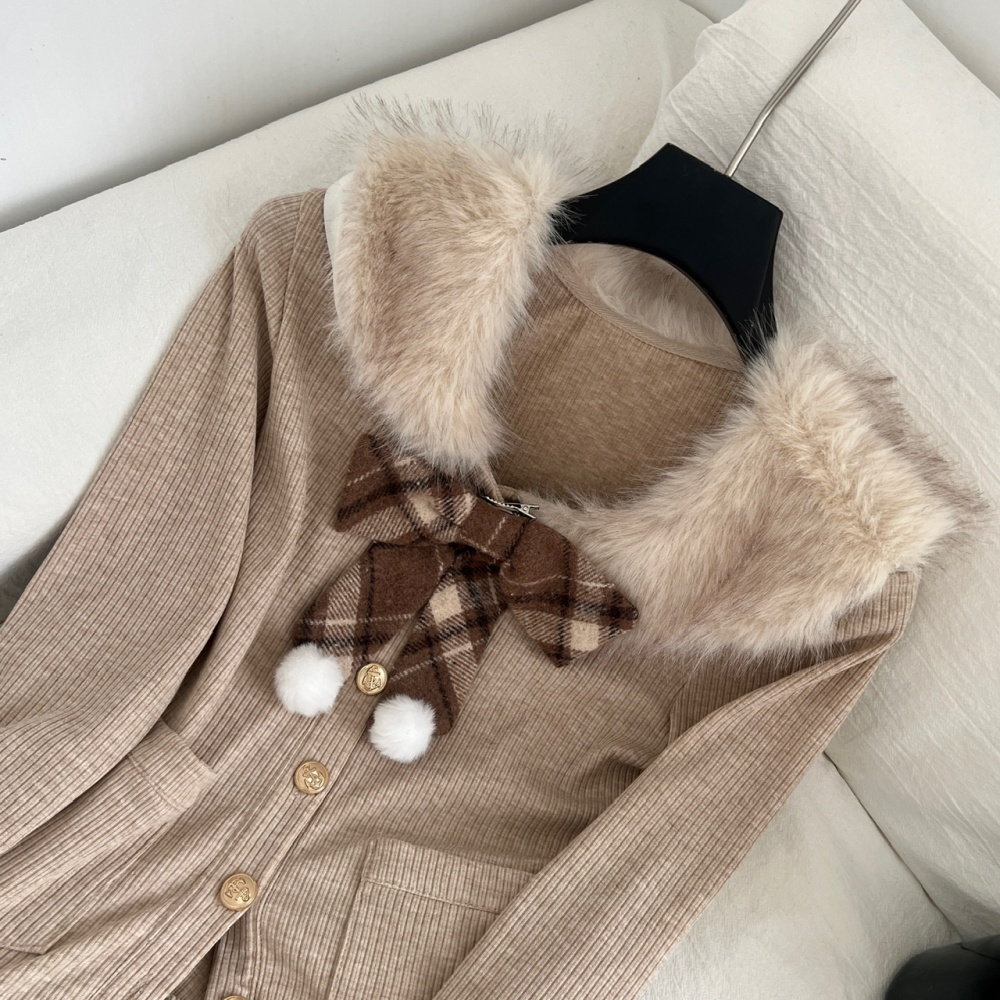 Long sleeve plaid tops autumn and winter sweet skirt a set