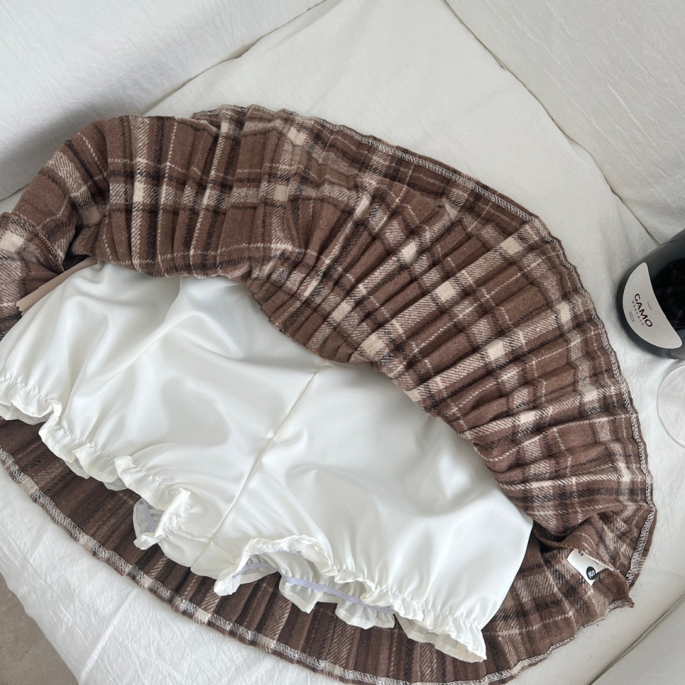 Long sleeve plaid tops autumn and winter sweet skirt a set