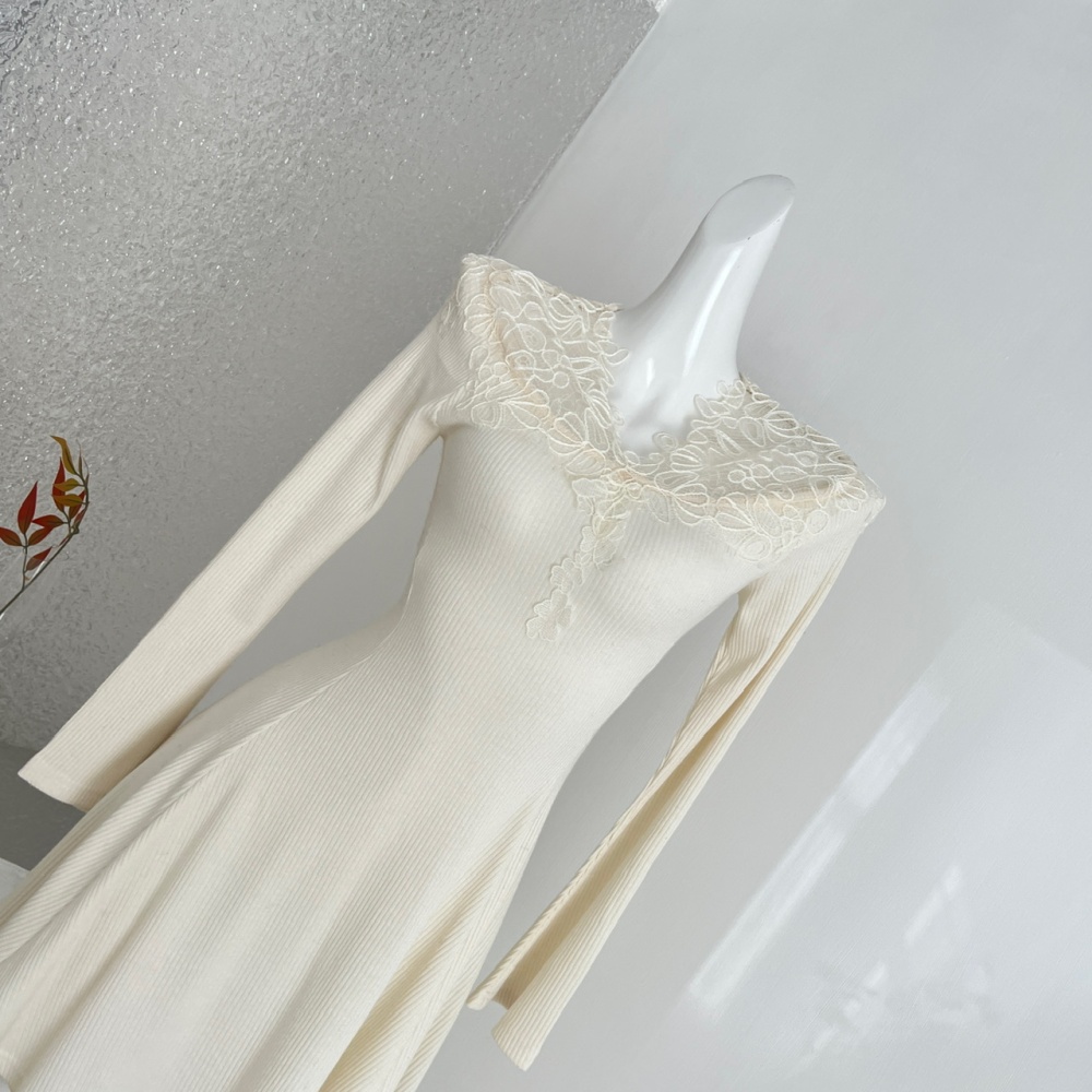 Knitted lace inside the ride slim France style tender dress