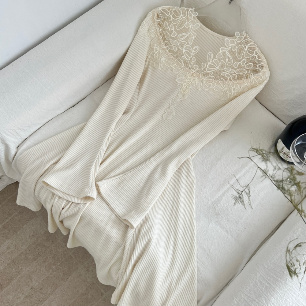 Knitted lace inside the ride slim France style tender dress