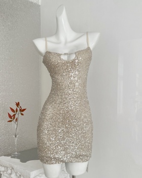 Winter sexy sling sequins light luxury dress for women
