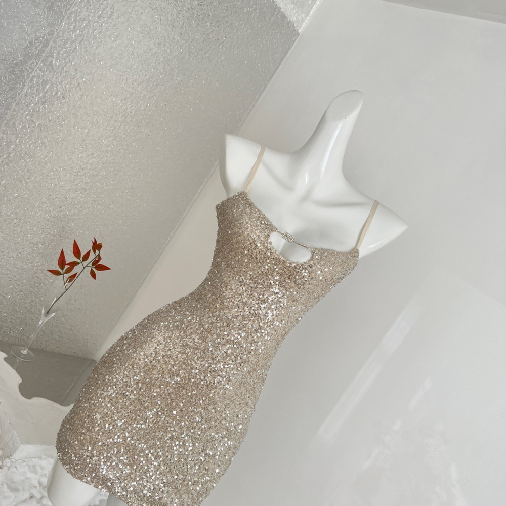Winter sexy sling sequins light luxury dress for women