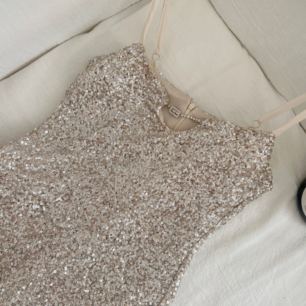 Winter sexy sling sequins light luxury dress for women
