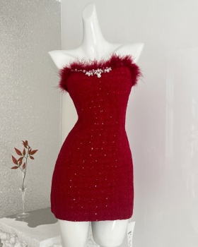 Winter package hip chanelstyle red wrapped chest dress