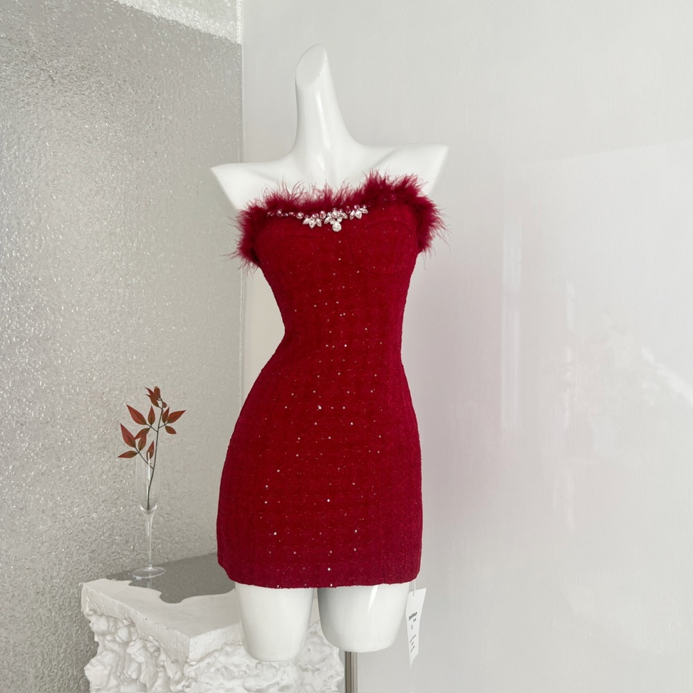 Winter package hip chanelstyle red wrapped chest dress