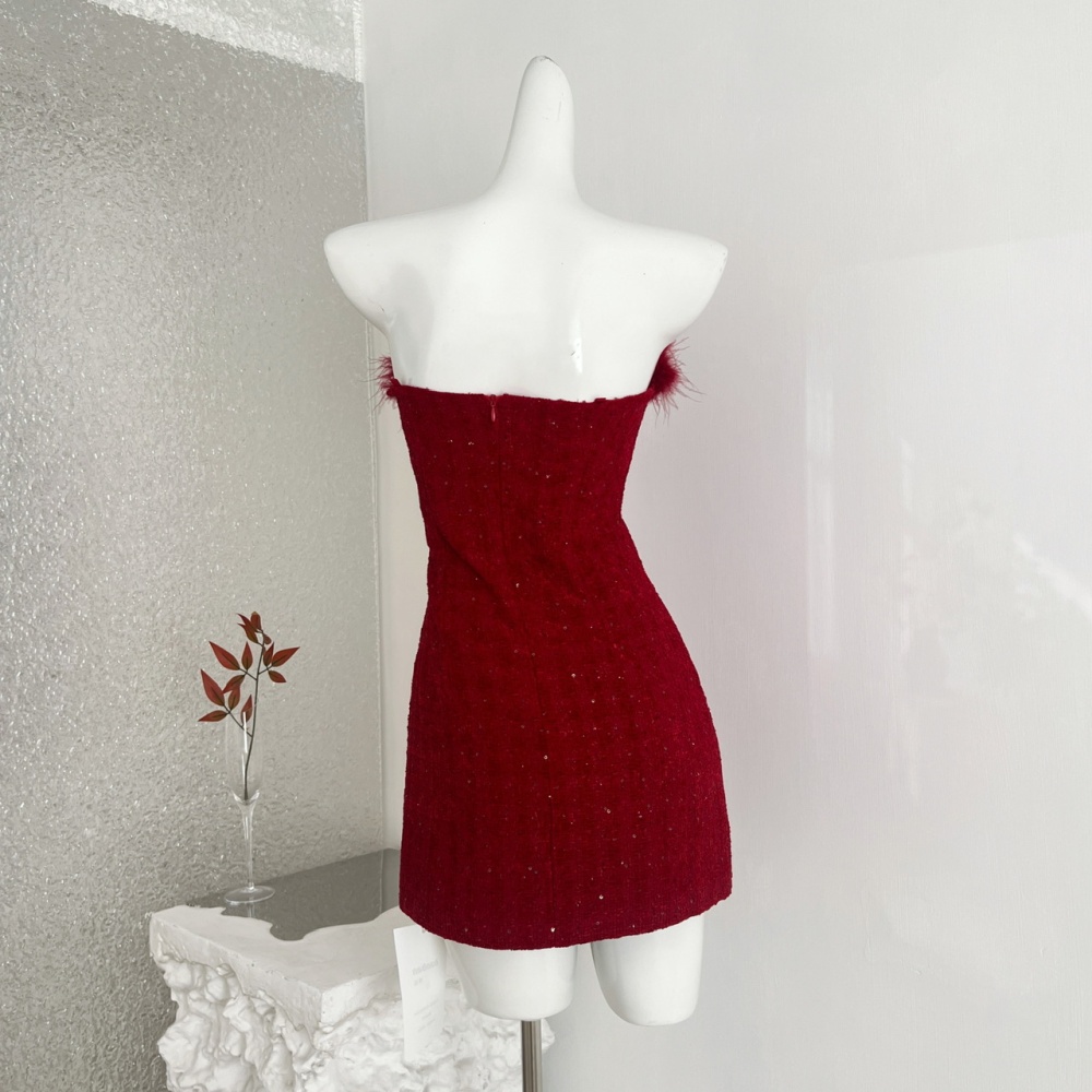 Winter package hip chanelstyle red wrapped chest dress