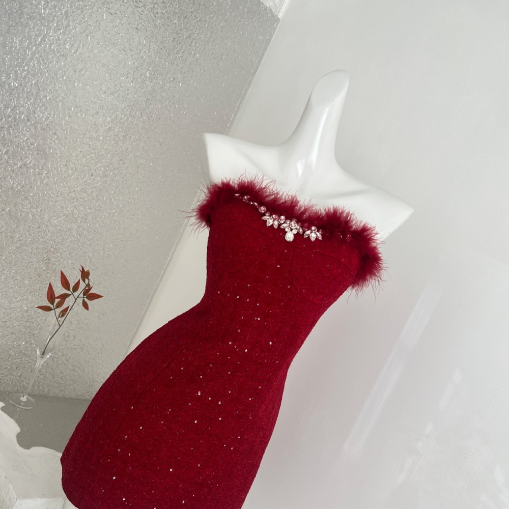 Winter package hip chanelstyle red wrapped chest dress