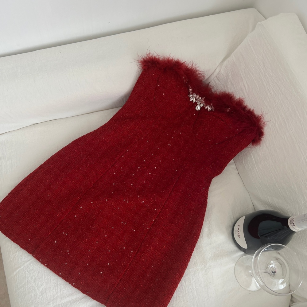 Winter package hip chanelstyle red wrapped chest dress
