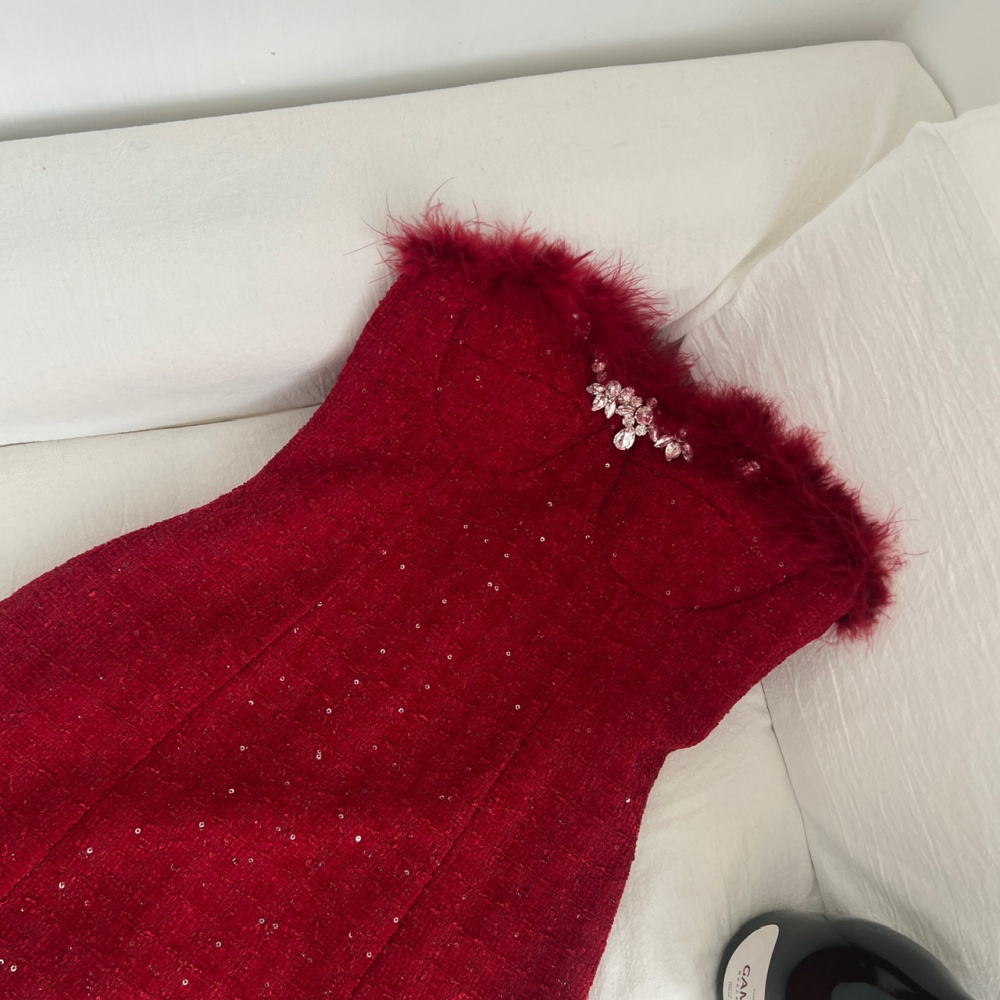 Winter package hip chanelstyle red wrapped chest dress