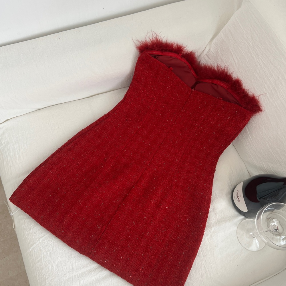 Winter package hip chanelstyle red wrapped chest dress