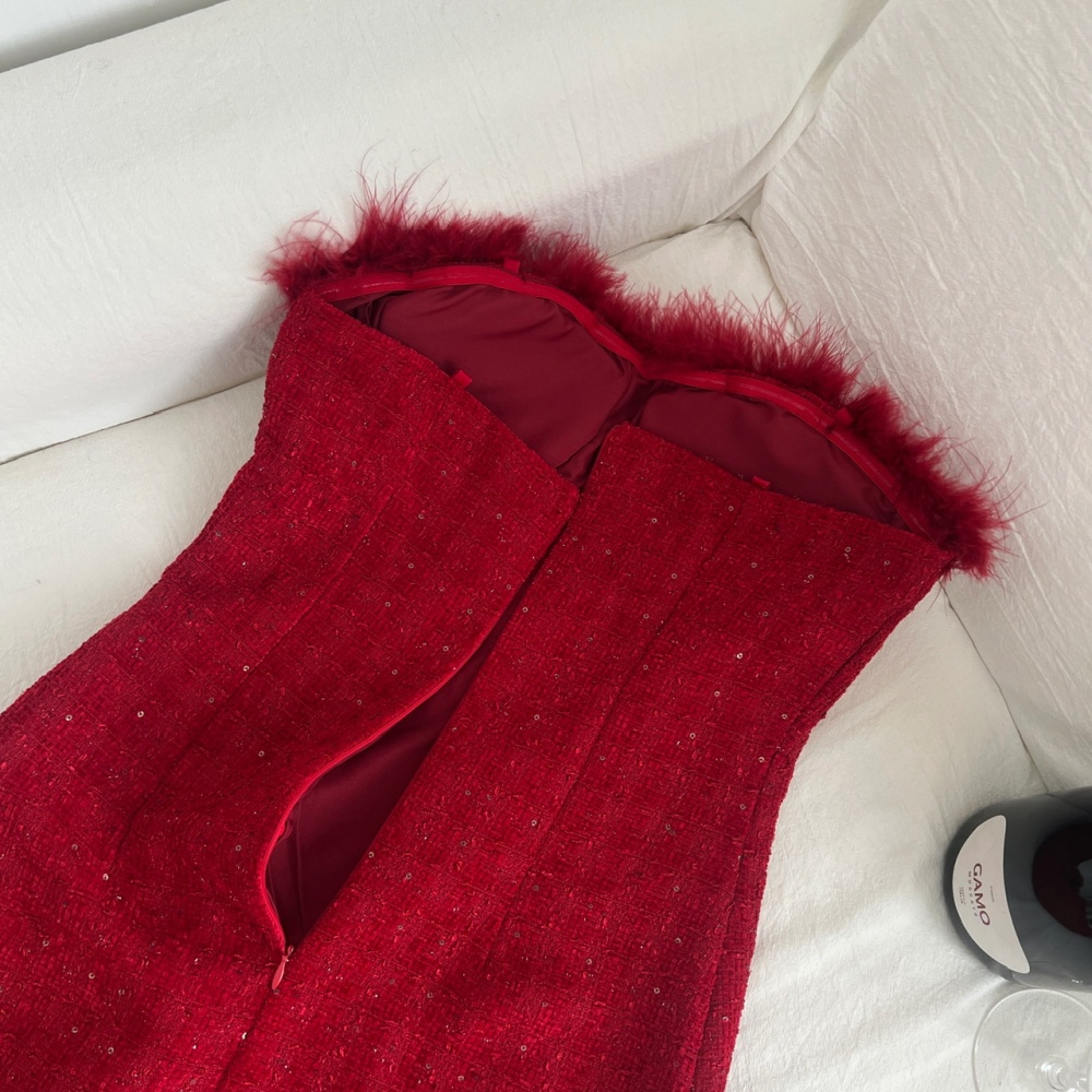 Winter package hip chanelstyle red wrapped chest dress