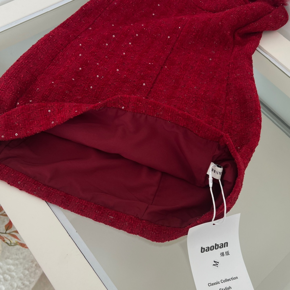 Winter package hip chanelstyle red wrapped chest dress