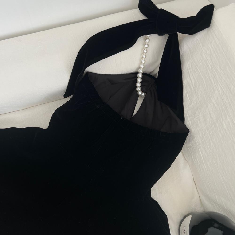 Halter pearl velvet dazzle dress