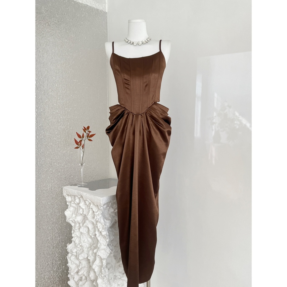 France style winter dress satin long dress for women