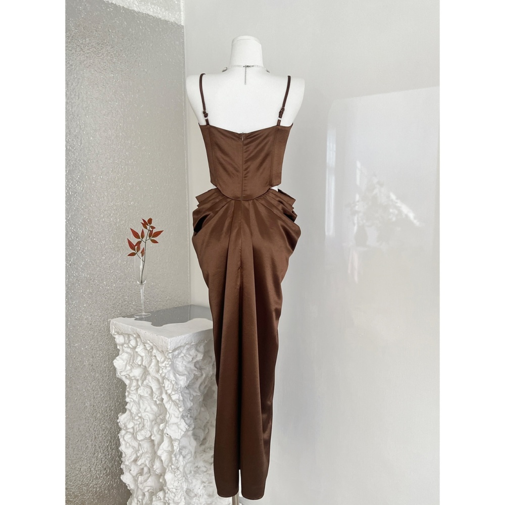France style winter dress satin long dress for women