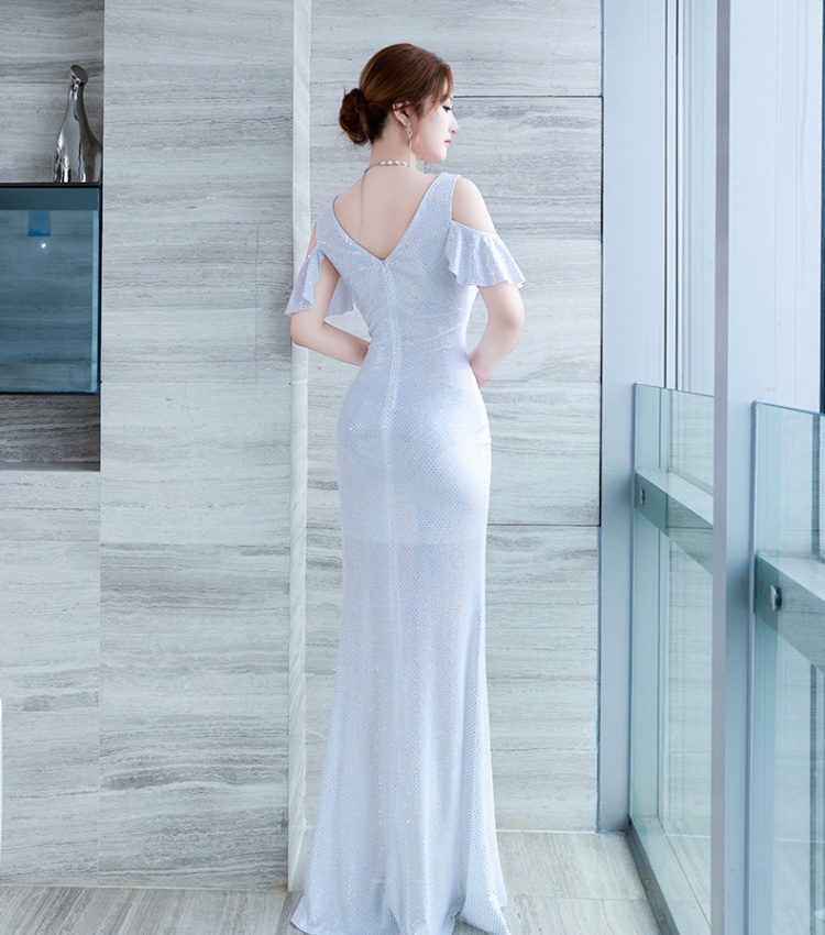 Low-cut sexy ladies overalls high split niche evening dress