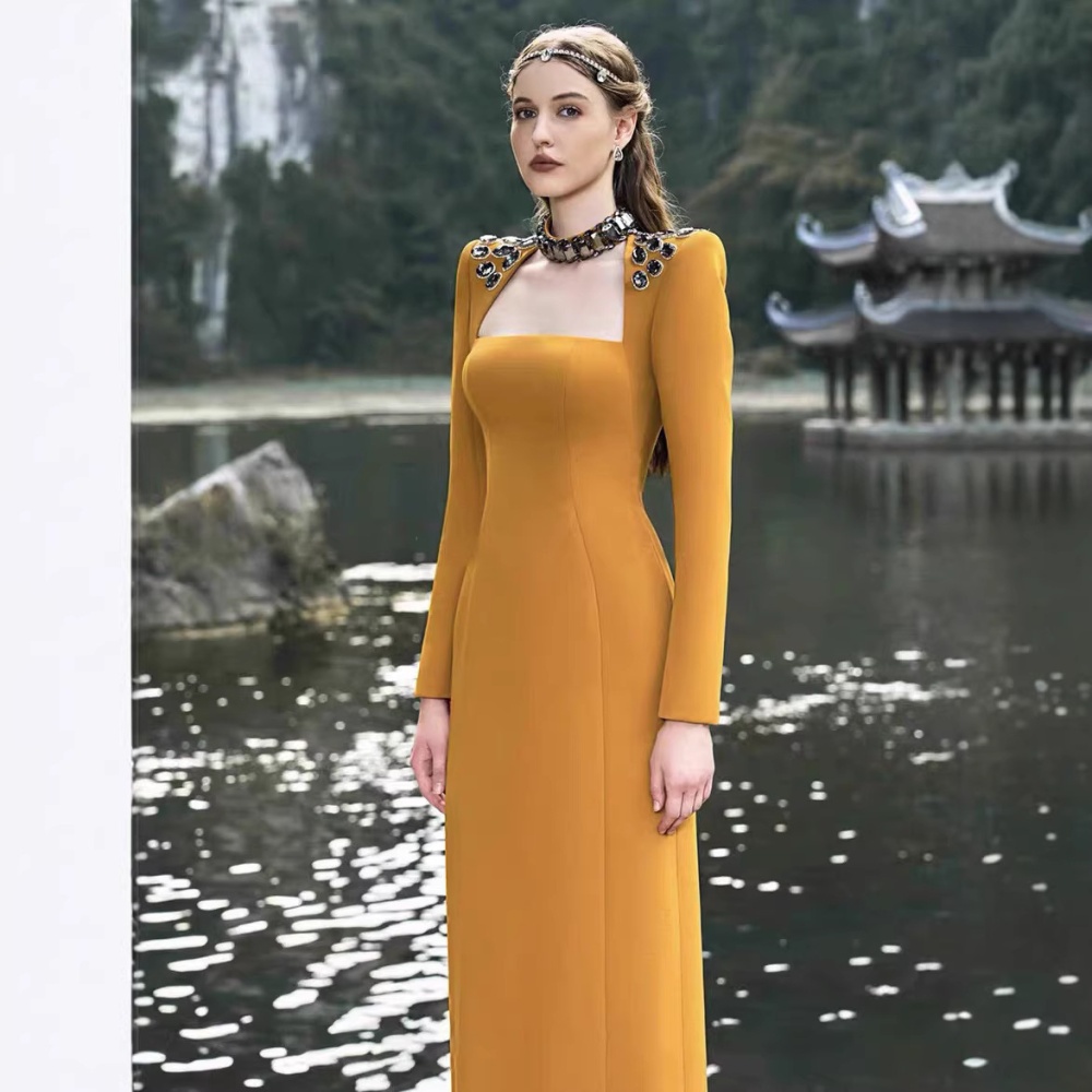 Rhinestone slim dress temperament evening dress