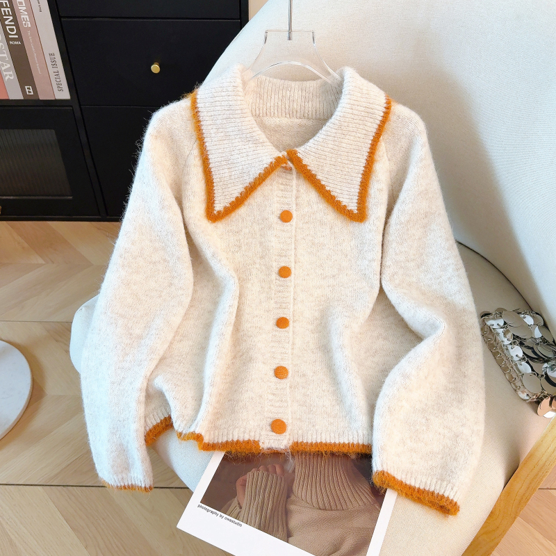 Spring lazy tops Western style doll collar cardigan for women