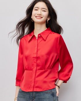 Big red pure tops fashion Western style shirt for women