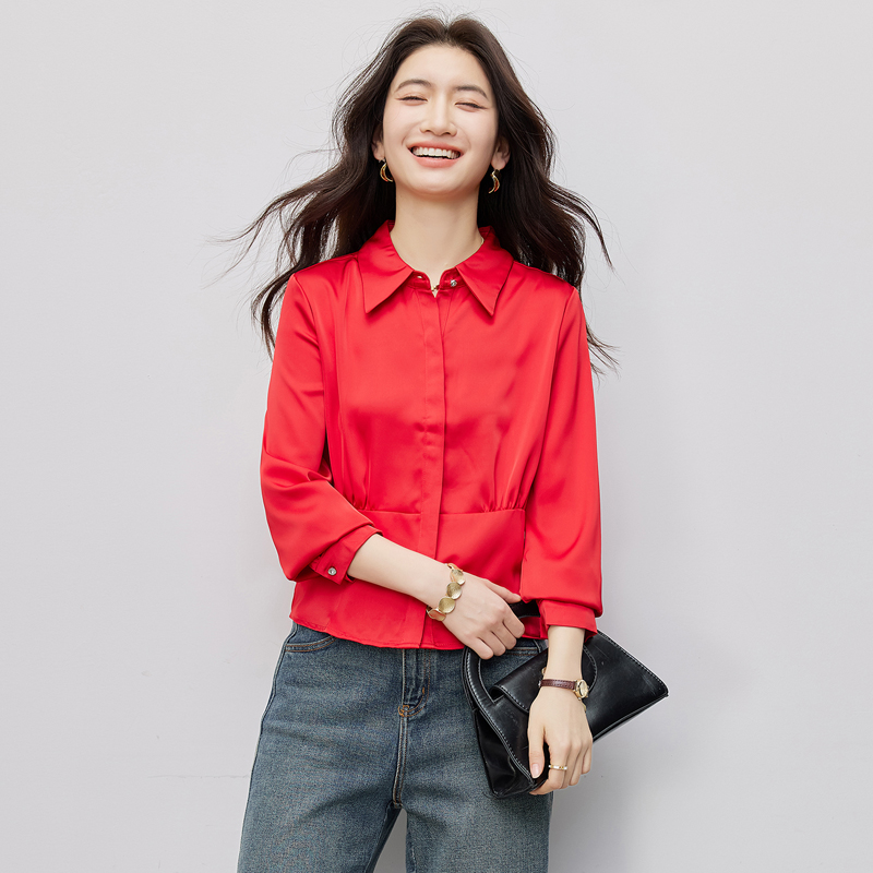 Big red pure tops fashion Western style shirt for women