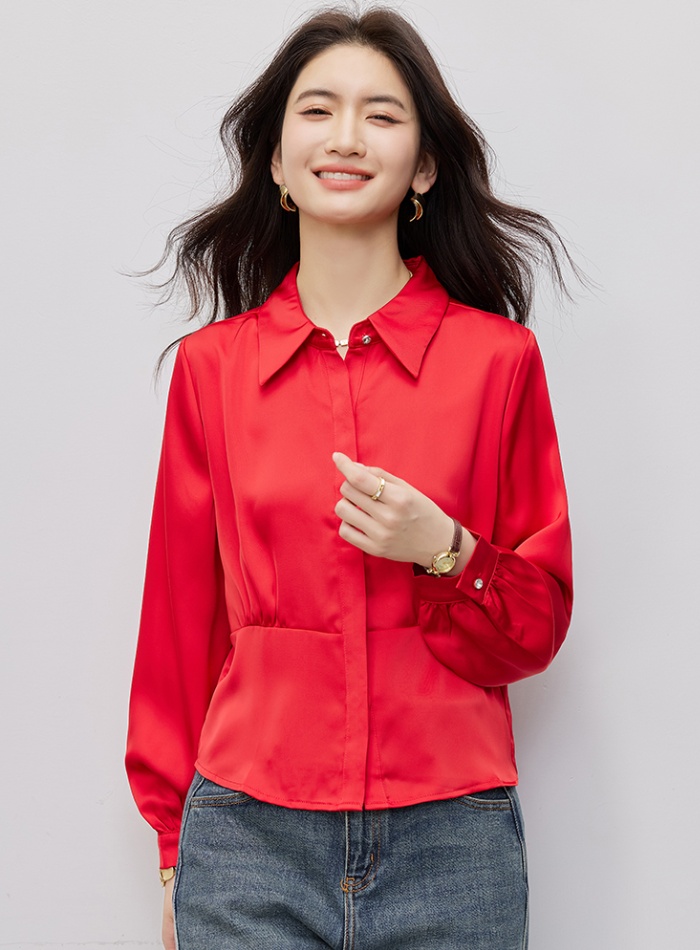 Big red pure tops fashion Western style shirt for women