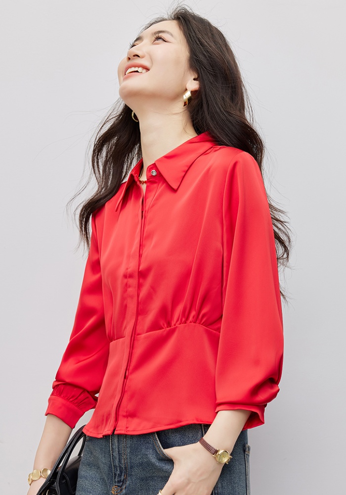Big red pure tops fashion Western style shirt for women