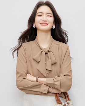 France style chiffon shirt niche streamer collar tops for women