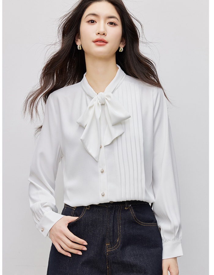 France style chiffon shirt niche streamer collar tops for women
