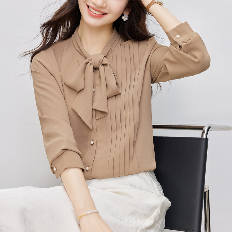 France style chiffon shirt niche streamer collar tops for women