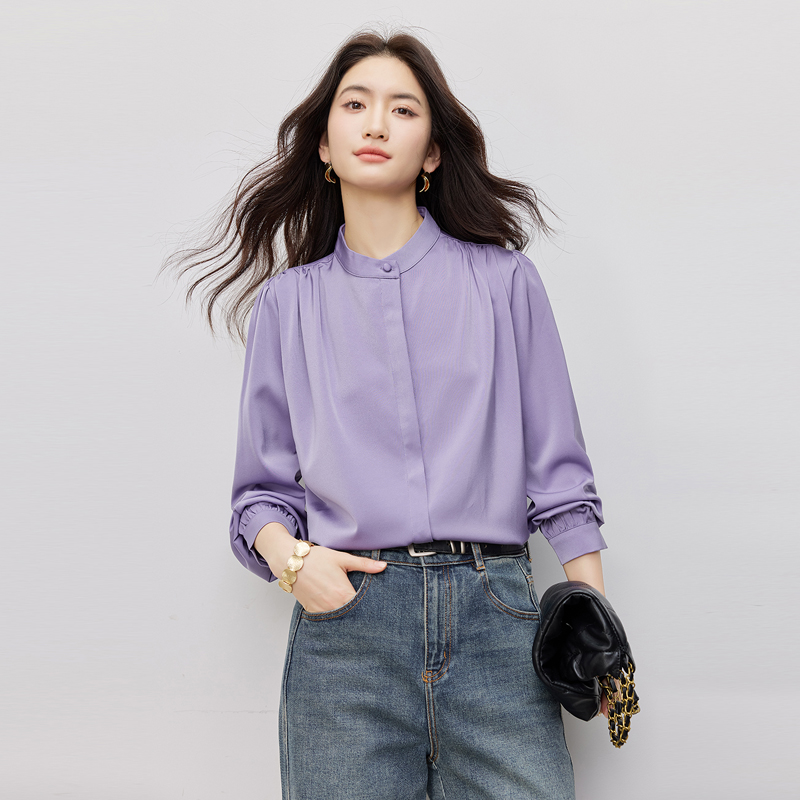 Western style long sleeve shirt purple tops for women