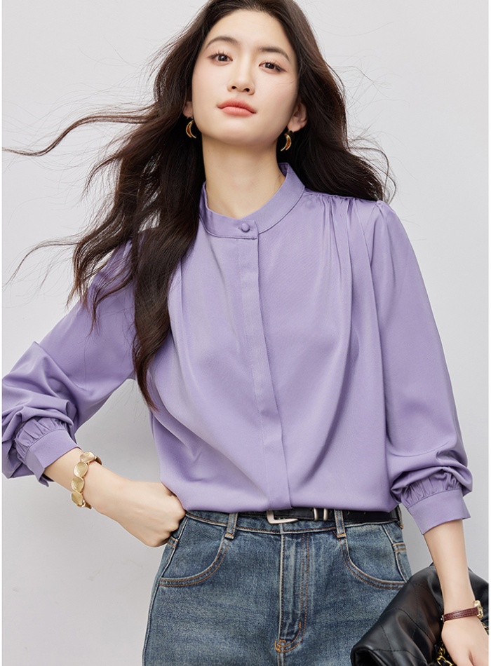 Western style long sleeve shirt purple tops for women