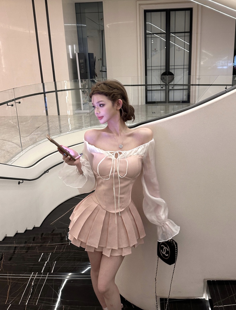 Pinched waist culottes spring skirt a set for women