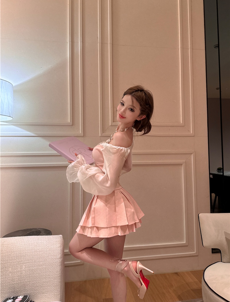 Pinched waist culottes spring skirt a set for women