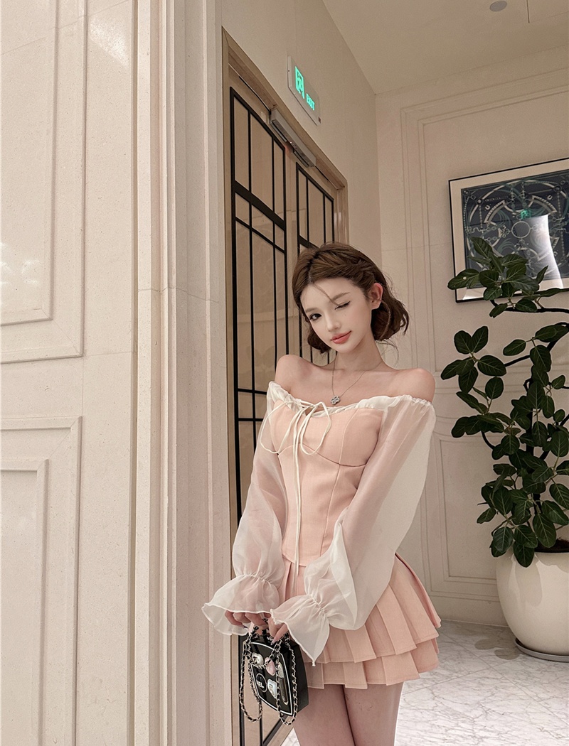 Pinched waist culottes spring skirt a set for women