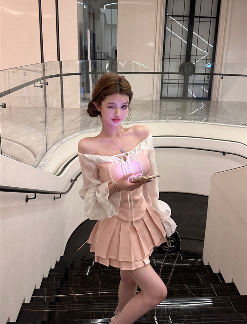 Pinched waist culottes spring skirt a set for women