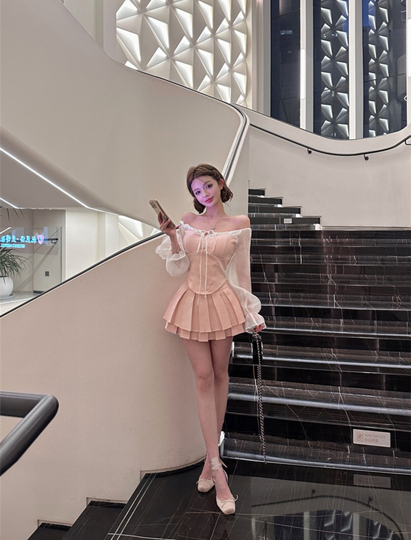 Pinched waist culottes spring skirt a set for women